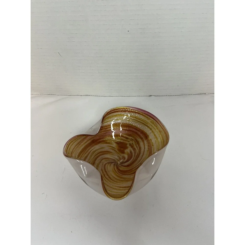 MCM Murano Art Glass Bowl /Ashtray, Beautiful Orange Swirl Colors
